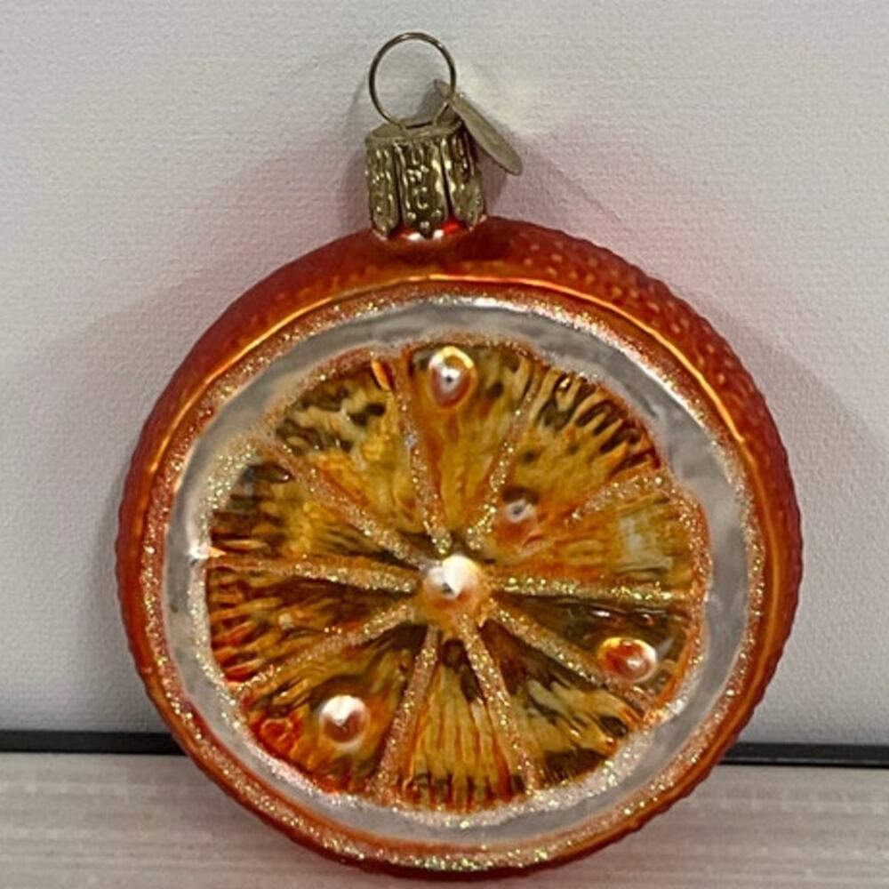 Old World Christmas OWC 3” Christmas Ornament Glass Fruit Orange Slice Glitter